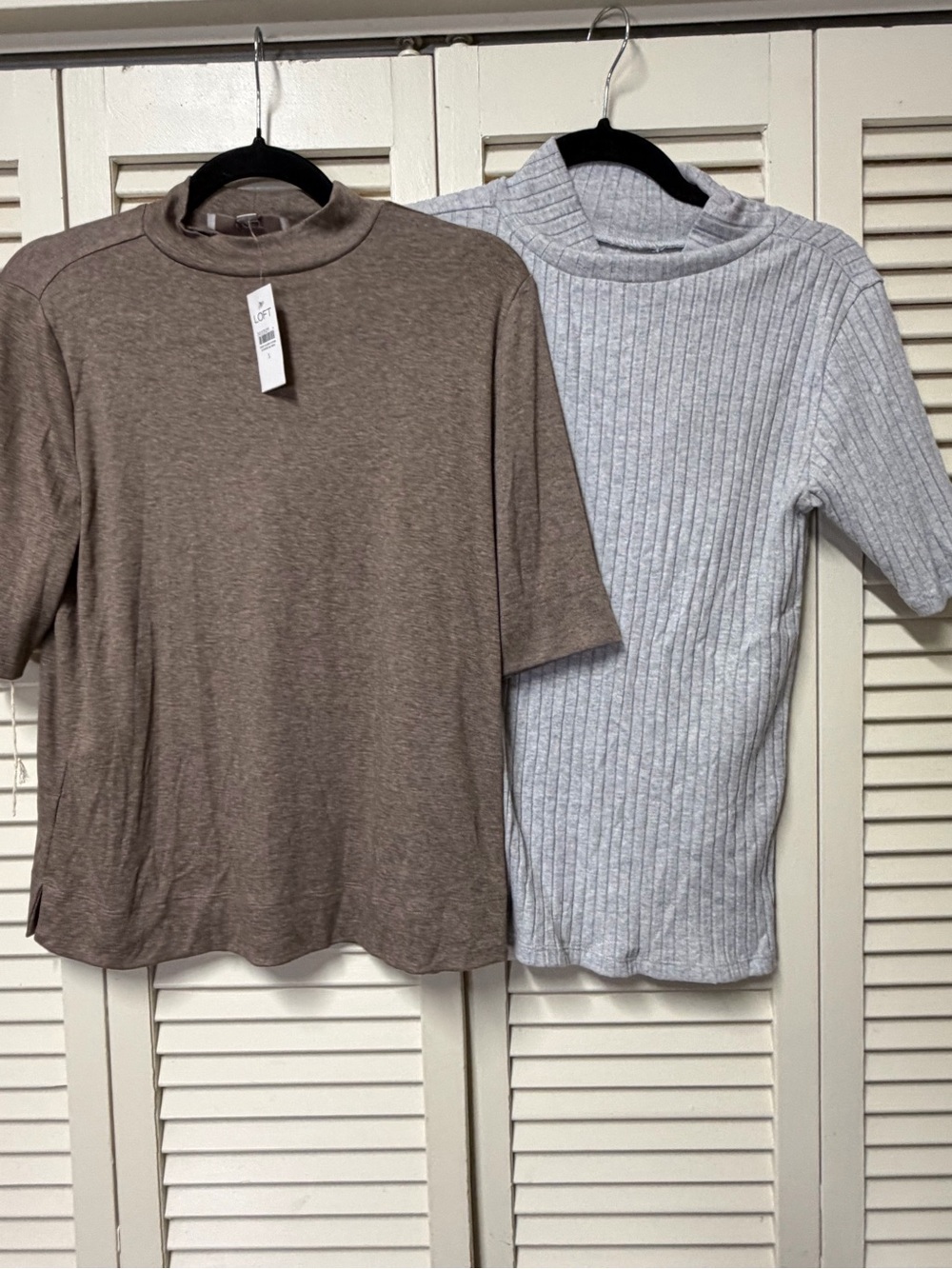 NWT/ NWOT Set of 2 LOFT Short Sleeve Mock Neck Top - Brown AND grey
